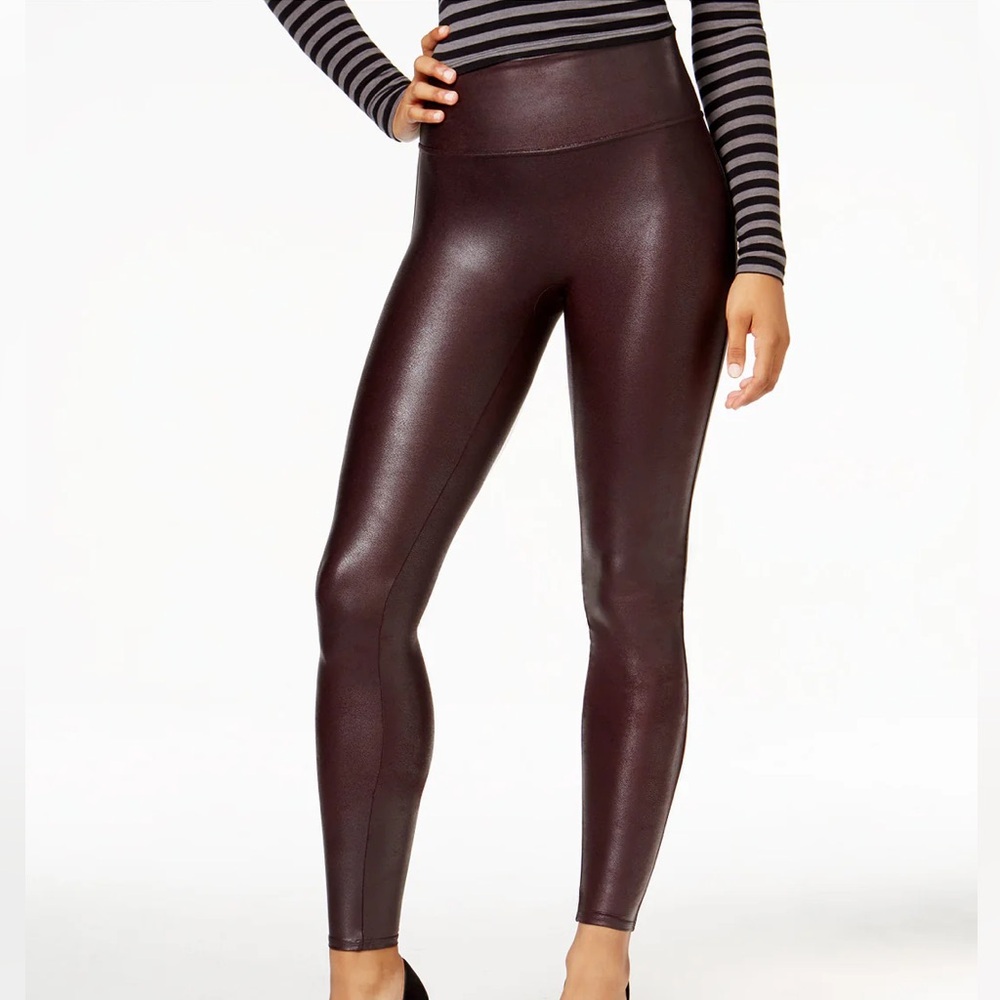 SPANX Faux Leather Leggings Burgundy